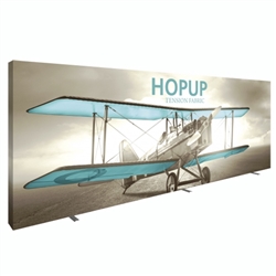 15ft x 8ft Hopup Floor 6x3 Straight Fabric Backwall Display with Full Fitted Graphic is the largest among Hop Up trade displays, making it the perfect way to stand out against the competition.