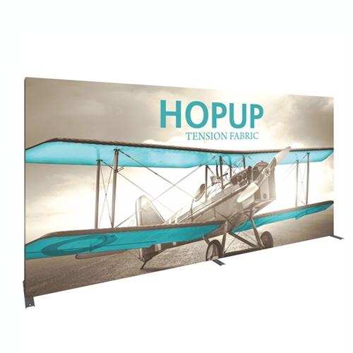 15ft x 8ft Hopup Floor 6x3 Straight Fabric Backwall Display with Front Graphic is the largest among Hop Up trade displays, making it the perfect way to stand out against the competition.