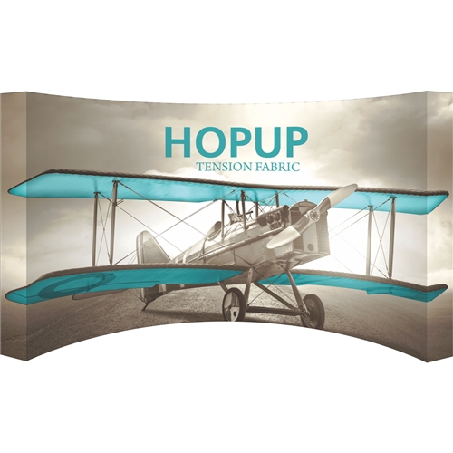 15ft x 8ft Hopup Floor 6x3 Curved Fabric Backwall Display with Full Fitted Graphic is the largest among Hop Up trade displays, making it the perfect way to stand out against the competition.