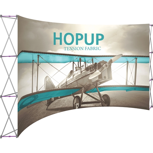 15ft x 8ft Hopup Floor 6x3 Curved Fabric Backwall Display with Front Graphic is the largest among Hop Up trade displays, making it the perfect way to stand out against the competition.