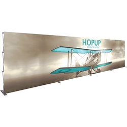 30ft x 10ft Hopup Floor 12x4 Straight Fabric Display with Front Fitted Graphic is the largest among Hop Up trade displays, making it the perfect way to stand out against the competition.