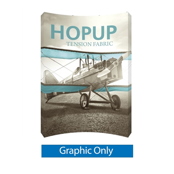 8ft x 10ft Hopup 3x4 Curved Tension Fabric Collapsible Backdrop Banner (w/ Endcaps) - Graphic Only. Hopup is a perfect accent for trade show and event spaces of any size. A wheeled carry bag simplifies shipping and transportation.
