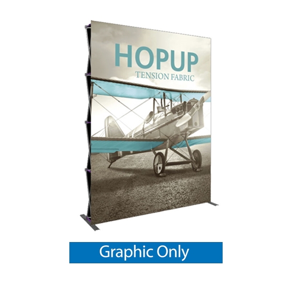 8ft Hopup 3x4 Tension Fabric Display Graphic Only. Hopup is a perfect accent for trade show and event spaces of any size. A wheeled carry bag simplifies shipping and transportation.