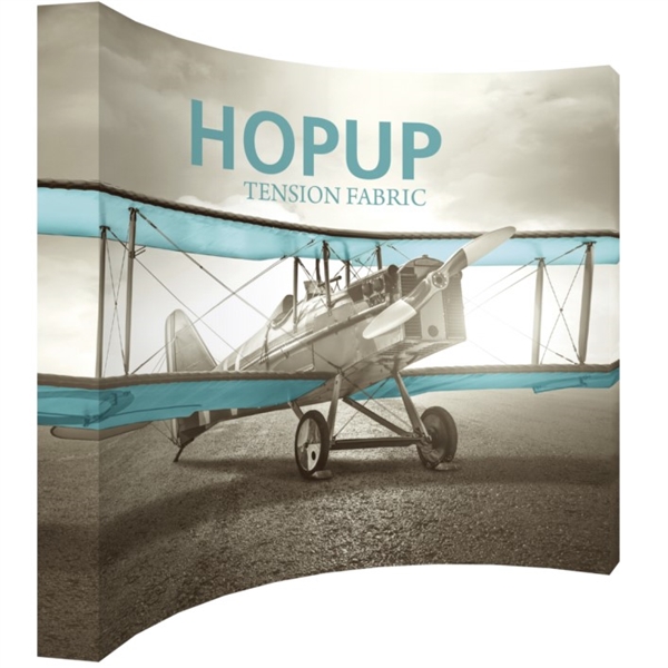 12ft x 10ft Hopup 5x4 Curved Tension Fabric Banner Kit (w/o Endcaps). Hopup is a perfect accent for trade show and event spaces of any size. A wheeled carry bag simplifies shipping and transportation.