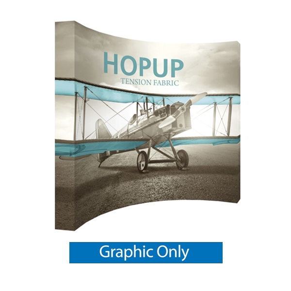 12ft x 10ft Hopup 5x4 Curved Tension Fabric Banner Graphic Only. Hopup is a perfect accent for trade show and event spaces of any size. A wheeled carry bag simplifies shipping and transportation.