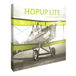 8ft Hopup Lite 3x3 Straight Fabric Display Kit with Full Fitted Graphic. Hopup Lite 3x3 features an economy aluminum frame and hook and loop-applied, straight fabric mural with or without endcaps.