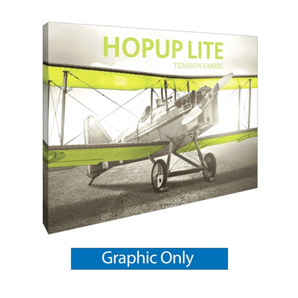 10ft x 8ft Hopup Lite 4x3 Straight Fabric Collapsible Backdrop Graphic Only (w/ Endcaps). Hopup Lite 3x3 features an economy aluminum frame and hook and loop-applied, straight fabric mural with or without endcaps.