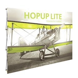 10ft Hopup Lite 4x3 Straight Fabric Display Kit with Front Graphic. Hopup Lite 3x3 features an economy aluminum frame and hook and loop-applied, straight fabric mural with or without endcaps.