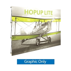 10ft x 8ft Hopup Lite 4x3 Straight Fabric Collapsible Backdrop Graphic Only  (w/o Endcaps). Hopup Lite 3x3 features an economy aluminum frame and hook and loop-applied, straight fabric mural with or without endcaps.