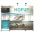 10ft Hopup 4x3 Backwall Display Dimension Kit 03 (w/o Endcaps) includes 4x3 straight hopup backwall with front graphic, stand-off counter with graphic and literature pocket holder, monitor mount and 2 lumina 200 lights, monitor mount holds up to 40in and