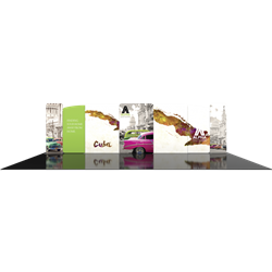 30ft Modulate Backwalls with Magnetic frames are a stylish way to display media at any tradeshow, event, retail or expo. These trade show displays feature unique angles & shapes that can be changed to create new booths! Portable & easy to assemble.