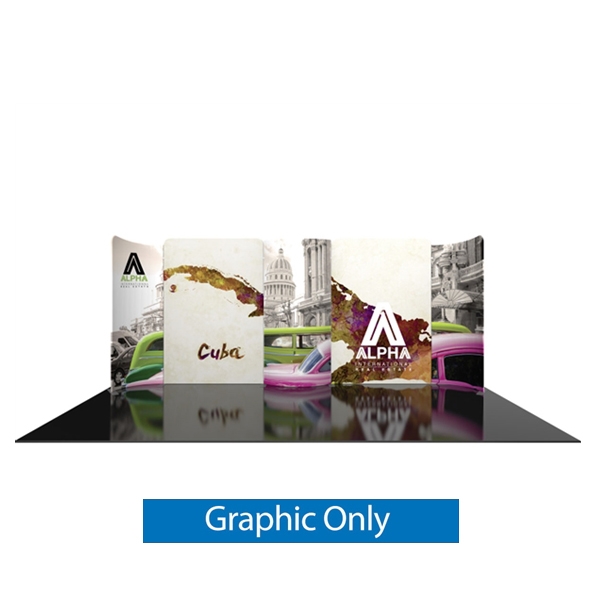 Replacement stretch fabric pillowcase graphics for 20ft Modulate Fabric Backwall displays. These stylish exhibits are a great way to display your branding at any tradeshow, event, retail, corporate spaces or expo.  Create new designs year after year.  