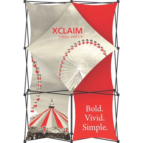 5ft Xclaim Full Height Fabric Popup Display Kit 01 with Full Fabric Graphics. Portable displays and exhibits. Several different styles are available, including pop up frames with stretch fabric or fold up panels with custom graphics.