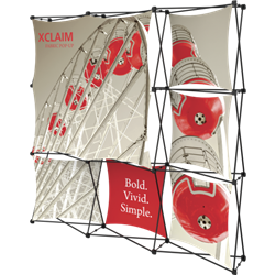 8ft Xclaim Full Height Fabric Popup Display Kit 03 with Full Fabric Graphics. Portable displays and exhibits. Several different styles are available, including pop up frames with stretch fabric or fold up panels with custom graphics.