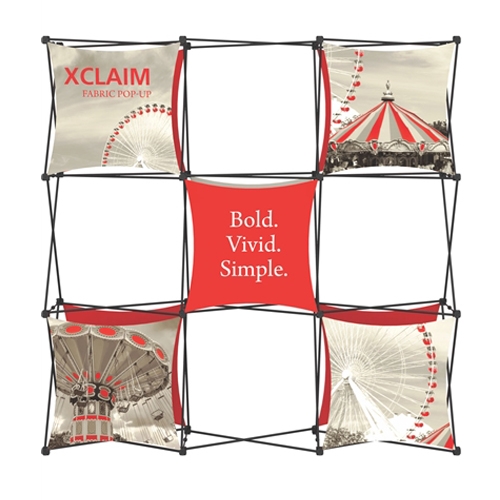 8ft Xclaim Full Height Fabric Popup Display Kit 04 with Full Fabric Graphics. Portable tabletop displays and exhibits. Several different styles are available, including pop up frames with stretch fabric or fold up panels with custom graphics.