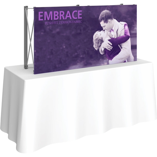 5ft Embrace Tabletop Push-Fit Tension Fabric Display with Front Graphic. Portable tabletop displays and exhibits. Several different styles are available, including pop up frames with stretch fabric or fold up panels with custom graphics.