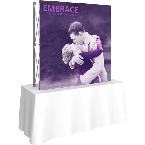 5ft Embrace Square Tabletop Push-Fit Tension Fabric Display with Front Graphic. Portable tabletop displays and exhibits. Several different styles are available, including pop up frames with stretch fabric or fold up panels with custom graphics.