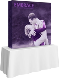 5ft Embrace Square Tabletop Push-Fit Tension Fabric Display with Full Fitted Graphic. Portable tabletop displays and exhibits. Several different styles are available, including pop up frames with stretch fabric or fold up panels with custom graphics.