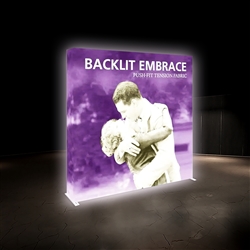8ft Embrace Tabletop Backlit Push-Fit Display.  These illuminated backwall displays are perfect as backdrops at any marketing events, for trade show booths, retail store displays, expos, showrooms and more!