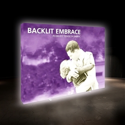 10ft Embrace Tabletop Backlit Push-Fit Display.  These illuminated backwall displays are perfect as backdrops at any marketing events, for trade show booths, retail store displays, expos, showrooms and more!