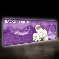 20ft Embrace Tabletop Backlit Push-Fit Display.  These illuminated backwall displays are perfect as backdrops at any marketing events, for trade show booths, retail store displays, expos, showrooms and more!