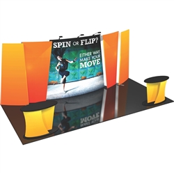 Flip 20' Tension Fabric Display Kits. FLIP' 20ft exhibits incorporate layered, staggered walls that are connected to create a unique, dimensional and versatile display.