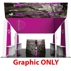 Formulate Fusion 11 Graphic Only features structures that combine the latest developments in fabric printed technology with heavy-duty aluminum frames to create a space that fosters great traffic flow and conversation areas. The 12ft tall center fabric to