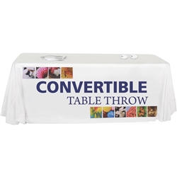 Complete your trade show or presentation with this 6ft to 8ft Draped custom dye-sub printed Four Sided table throw.   All of our custom tablecloths are printed with dye-sublimation to give brilliant, rich colors that command attention. In addition the dye
