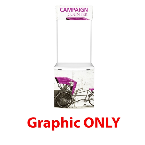 Campaign Promotional Counter (Header Graphic Only) for events and trade show. Campaign indoor and outdoor road show promotional counter comes with a handy carry bag, set of poles and an eye catching header, ideal solution for retail promotion.