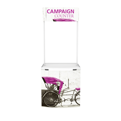 Campaign Promotional Counter with Graphic for events and trade show. Campaign indoor and outdoor road show promotional counter comes with a handy carry bag, set of poles and an eye catching header, ideal solution for retail promotion.