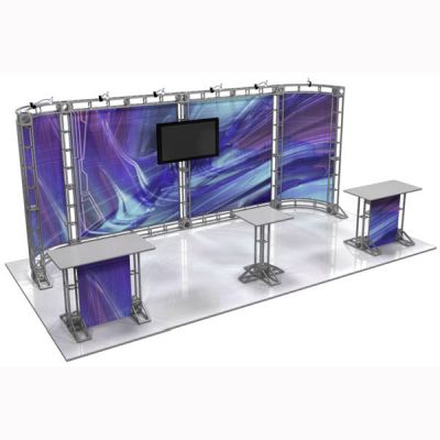 This 10 x 20 custom trade show truss system will help you stand out at the next trade show, drawing attention from across the exhibit floor.  Truss exhibits are one of the most structurally elaborate trade show displays.  They are popular with exhibitors