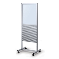 25in x 70in  Portable Slatwall Stand Two-Sided with Frame for the Exhibit and P.O.P Industries, Retail, Factory, Garage & More. These sleek, anodized aluminum Slatwall Stands from Testrite are a sharp, modern display solution for any trade fair exhibition