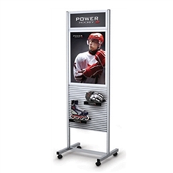 25in x 79in  Portable Slatwall Stand Two-Sided with Frame for the Exhibit and P.O.P Industries, Retail, Factory, Garage & More. These sleek, anodized aluminum Slatwall Stands from Testrite are a sharp, modern display solution for any trade fair exhibition
