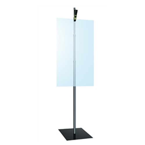 Single Sided Silver Clamp Stand 3 Section 36in - 96in Telescopic 12in Square Base Plastic Clamp. Classic Aluminum Poster Clamp Stand Display, Single Sided or Double Sided,  Telescopic pole. Several base choices.