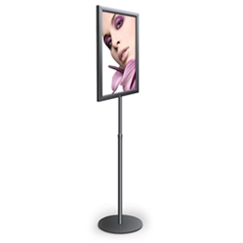 11in x17in Perfex Pedestal Fixed Pole Silver SignFrames Round Base. Pedestal Sign Frames are perfect for exhibits, retail, restaurants, trade shows and malls. One source supplier of Sign and Graphic Floor Stands, Sign Displays, Sign and Poster Frames