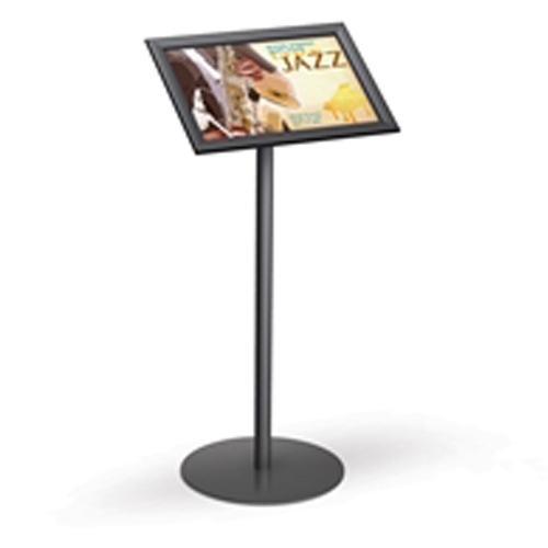 11in x 17in - 36in h Horizontal Easy Open Snap Frame Pedestal Silver are used in various locations including restaurants, hotels, retail stores, and even homes, to display favorite pictures or photos!. Perfect for exhibits, retail, restaurants, tradeshow