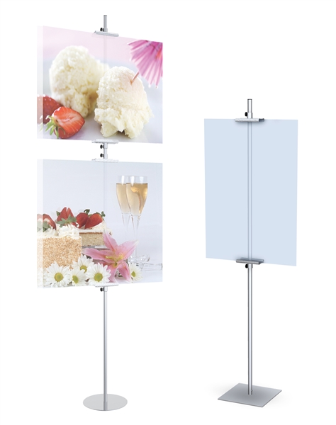 72in Simple Signholders 2 Sections & Round Base Black. Perfect for exhibits, retail, restaurants, trade shows and malls. SignHolders displays are portable, versatile and affordable. Perfect for exhibits, retail, restaurants, trade shows and malls.