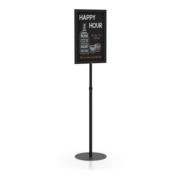 Perfex Pedestal Round Base Fixed Pole Sign Frame designed to get your marketing message noticed on the trade show or retail floor. These store displays hold 14in x 22in custom graphics that are easy to replace & update.