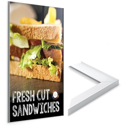 Flair Signware Perimeter Frame designed to get your marketing message noticed on the trade show or retail floor. These store displays hold 8.5in x 11in custom graphics that are easy to replace & update.