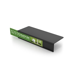 Side Load Metal Shelf Talker Black designed to get your marketing message noticed on the trade show or retail floor. These store displays hold 11in x 2in custom graphics that are easy to replace & update.