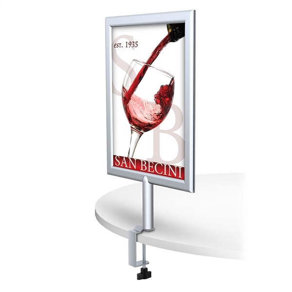 Clamp-On Signs Anywhere Perfex Frame designed to get your marketing message noticed on the trade show or retail floor. These store displays hold 8.5in x 11in custom graphics that are easy to replace & update.
