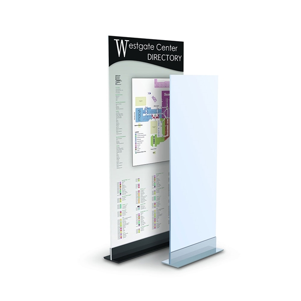Double LL Mount designed to get your marketing message noticed on the trade show or retail floor. These store displays hold 60in custom graphics that are easy to replace & update.