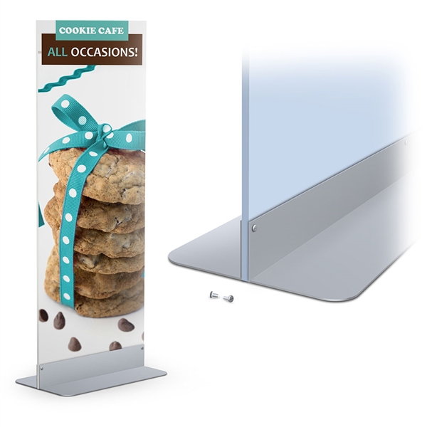 Adjustable Double LL Mount designed to get your marketing message noticed on the trade show or retail floor. These store displays hold 60in custom graphics that are easy to replace & update.