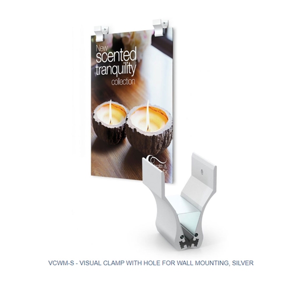 Visual Clamp W/ Wall Mounting Hole designed to get your marketing message noticed on the trade show or retail floor. These store displays hold 2in x 3in custom graphics that are easy to replace & update.
