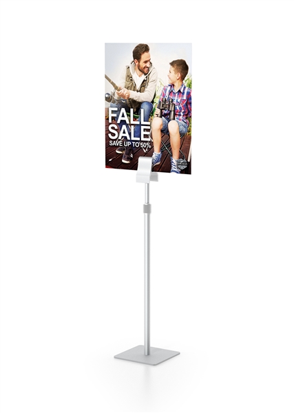 Clamp Stand Telescopic Single designed to get your marketing message noticed on the trade show or retail floor. These store displays hold 15in x 24in custom graphics that are easy to replace & update.