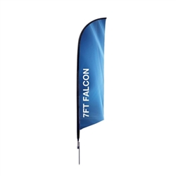 Outdoor promotional flag stands get your message noticed!  Custom printed 7ft  single-sided Falcon outdoor flags are perfect for retail stores, car dealerships, fairs, expos, trade shows and more to grab customer attention.