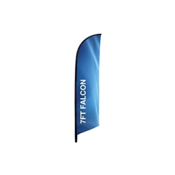 Outdoor promotional flags get your message noticed!  Custom printed 7ft  single-sided Falcon outdoor flags are perfect for retail stores, car dealerships, fairs, expos, trade shows and more to grab customer attention.