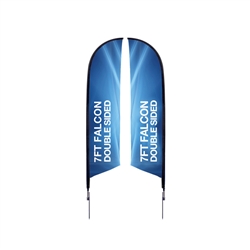 Outdoor promotional flag stands get your message noticed!  Custom printed 7ft  double-sided Falcon outdoor flags are perfect for retail stores, car dealerships, fairs, expos, trade shows and more to grab customer attention.