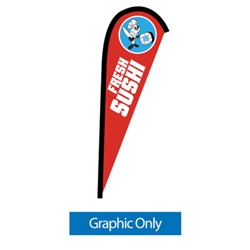 Outdoor promotional flags get your message noticed!  Custom printed 7.5ft Sunbrid single-sided Teardrop outdoor flags are perfect for retail stores, car dealerships, fairs, expos, trade shows and more to grab customer attention.