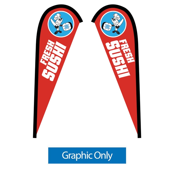 Outdoor promotional flags get your message noticed!  Custom printed 7.5ft Sunbrid double-sided Teardrop outdoor flags are perfect for retail stores, car dealerships, fairs, expos, trade shows and more to grab customer attention.